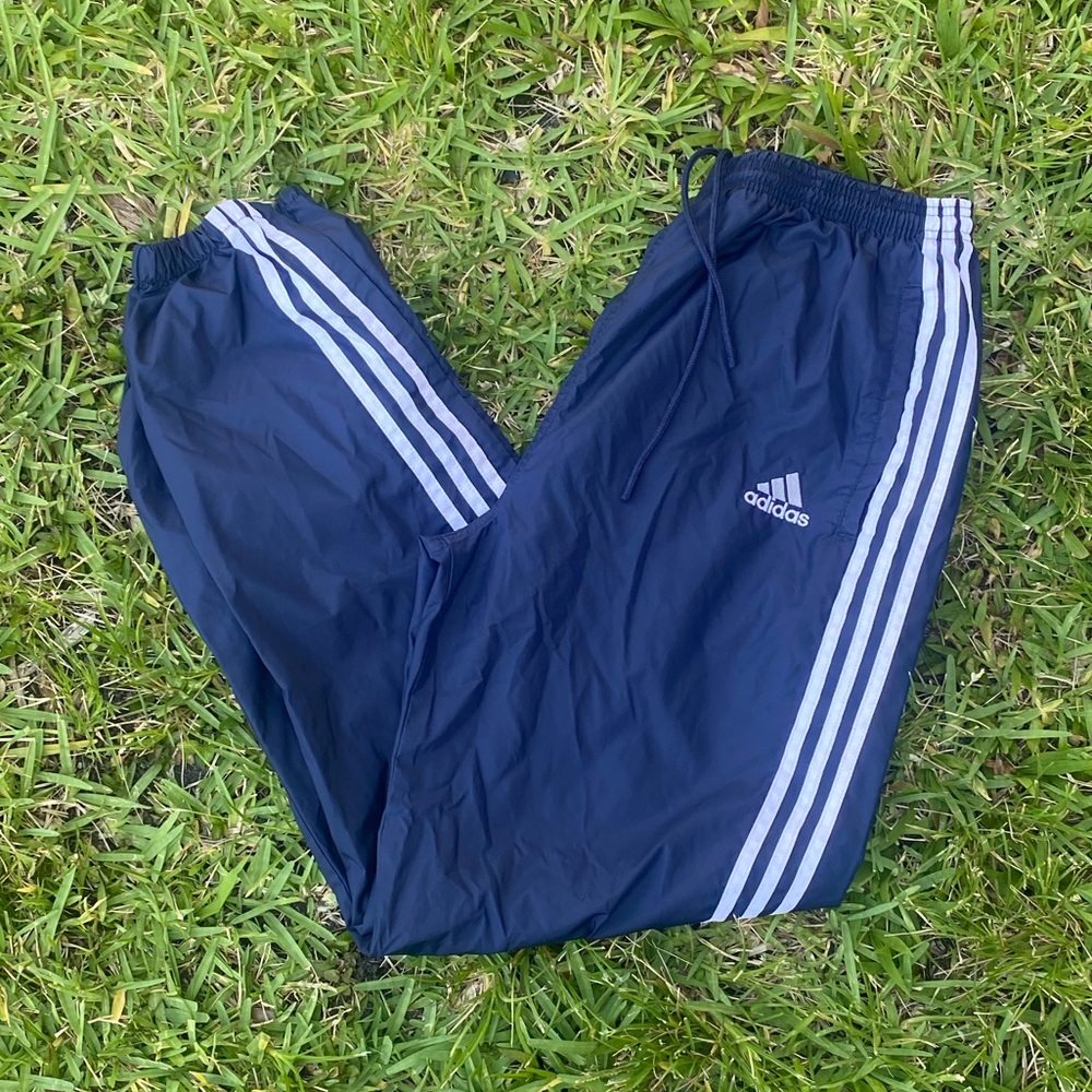 adidas Navy Blue Track Pants with White Stripes